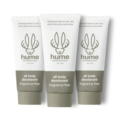 Hume Supernatural Invisible Whole Body Deodorant Balm - Full Body Protection - Aluminum Free, No Baking Soda - Anti-Chafing Odor Control - Clinically Tested on Sensitive Skin (Fragrance Free, 3-Pack)