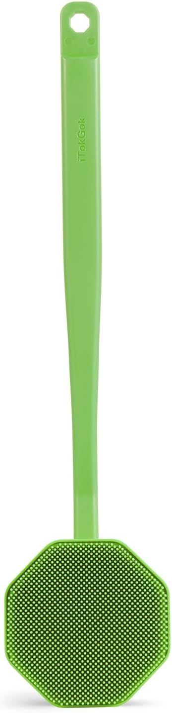 iTokGoK® Silver-Infused Silicone Back Scrubber with Long Handle Back Brush for Shower,Back Brush Long Handle for Men and Women,Ergonomic No-Slip Handle, Long-Lasting (Green)