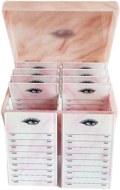 10 Layers Acrylic Eyelash Storage Box, Makeup Eyelashes Extension Close-Packed Display with 10 Pallets, Grafting False Eyelashes Glue Pallet Holder Display Organizer (Marble Pink)