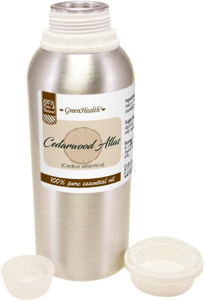 Cedarwood Atlas Essential Oil – 8 fl oz (237 ml) Aluminum Bottle w/Plug Cap – 100% Pure Essential Oil – GreenHealth