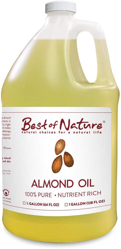 Best of Nature 100% Pure Sweet Almond Oil – Moisturizing Massage & Body Oil, Unscented for Hair, Skin, Face, Soap Making, Aromatherapy, Ideal Carrier for Essential Oils, Half Gallon (64 fl oz)