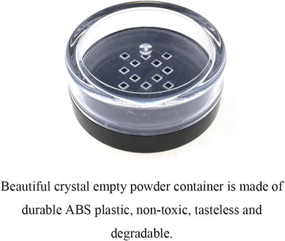 HAHIYO 4pcs 10ml/0.34oz Plastic Empty Travel Compact Case Makeup Cosmetic Jar Refillable Powder Box No Leak Holder with Common Sifter and Black Screw Lid