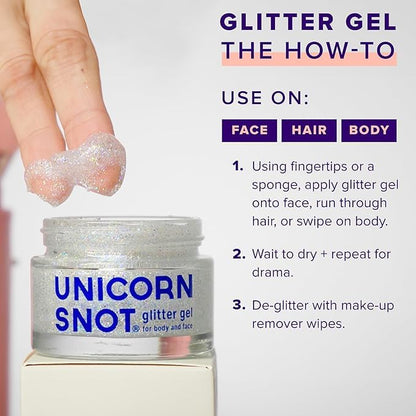 UNICORN SNOT Holographic Face Glitter & Body Glitter Gel: Glitter Makeup, Festival Rave and Anime Cosplay, Halloween Costume Makeup - Vegan & Cruelty Free, 1.7 oz 3-Pack (Disco/UV/Sky)