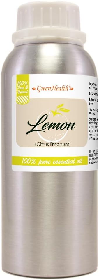 Lemon Essential Oil – 8 fl oz (237 ml) Aluminum Bottle w/Plug Cap – 100% Pure Essential Oil – GreenHealth