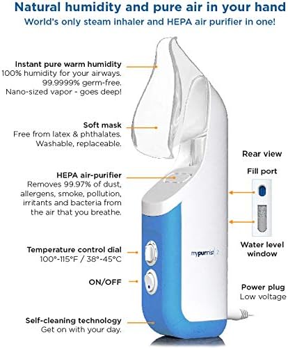 Mypurmist® Essential Kit Plus Facial Steam - Steam Inhaler & Facial Steamer Combo, Personal Handheld Ultrapure Steam - Sinus Congestion Cold Cough Relief Vocal Care Skincare (Plug-in)