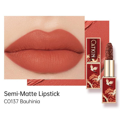 Catkin Rouge Matte Lipstick, Nude Waterproof Long Lasting Carving Satin Moisturizing Smooth Soft 0.13 Ounce-Chinese Style (CO137)
