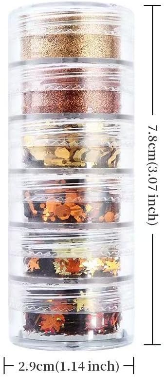 12 Grids Fall Maple Leaf Nail Sequins Thanksgiving Nail Art Stickers 3D Maple Leaves Nail Glitter Powder Autumn Glitter Flakes Red and Yellow Nail Glitter Nail Art Supplies for Acrylic Nails