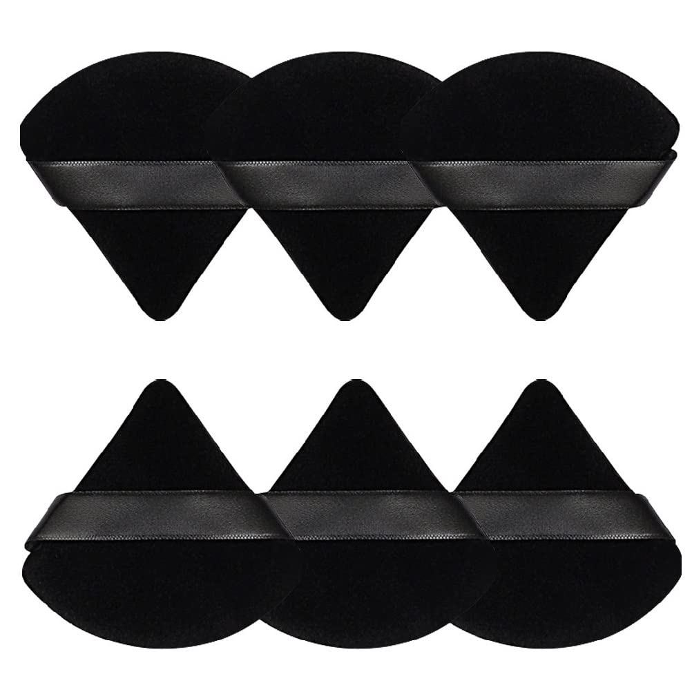 Pimoys 6 Pcs Powder Puff Face Soft Triangle Makeup Puff Velour Makeup Sponge Stocking Stuffers for Loose Powder (Black)