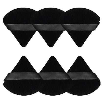 Pimoys 6 Pcs Powder Puff Face Soft Triangle Makeup Puff Velour Makeup Sponge Stocking Stuffers for Loose Powder (Black)