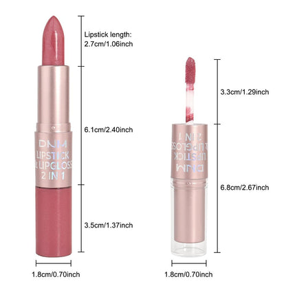 evpct 2 in 1 Natural Nude Pink Glitter Metallic Shimmer Diamond Lipstick and Lip Gloss Set for Women Long Lasting Waterproof, Warm Rose Pink Sparkle Glitter Shiny Lipstick and Lip Liner Makeup Set, 05