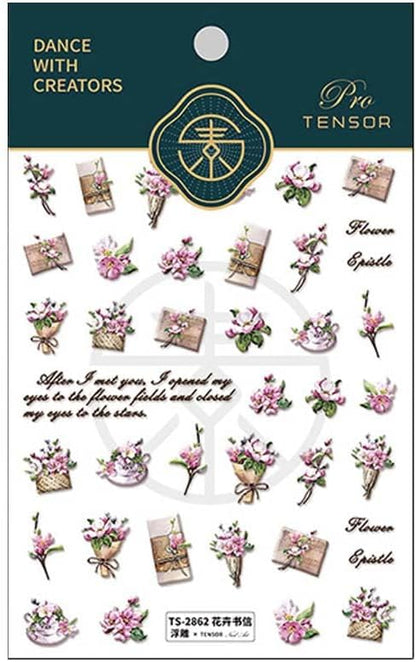 5D Embossed Flower Nail Stickers for Nail Art Letter Floral Nail Decals Retro Stickers for Nails Designs Self Adhesive Nail Art Supplies & Decorations for Women Girls 1 Sheet