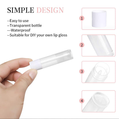 100 Sets Empty Lip Balm Tubes Bulk Round with Caps for DIY Lipstick Homemade, 3/16 OZ (5.5 ML), Clear, BPA Free, 100 Tubes and Caps