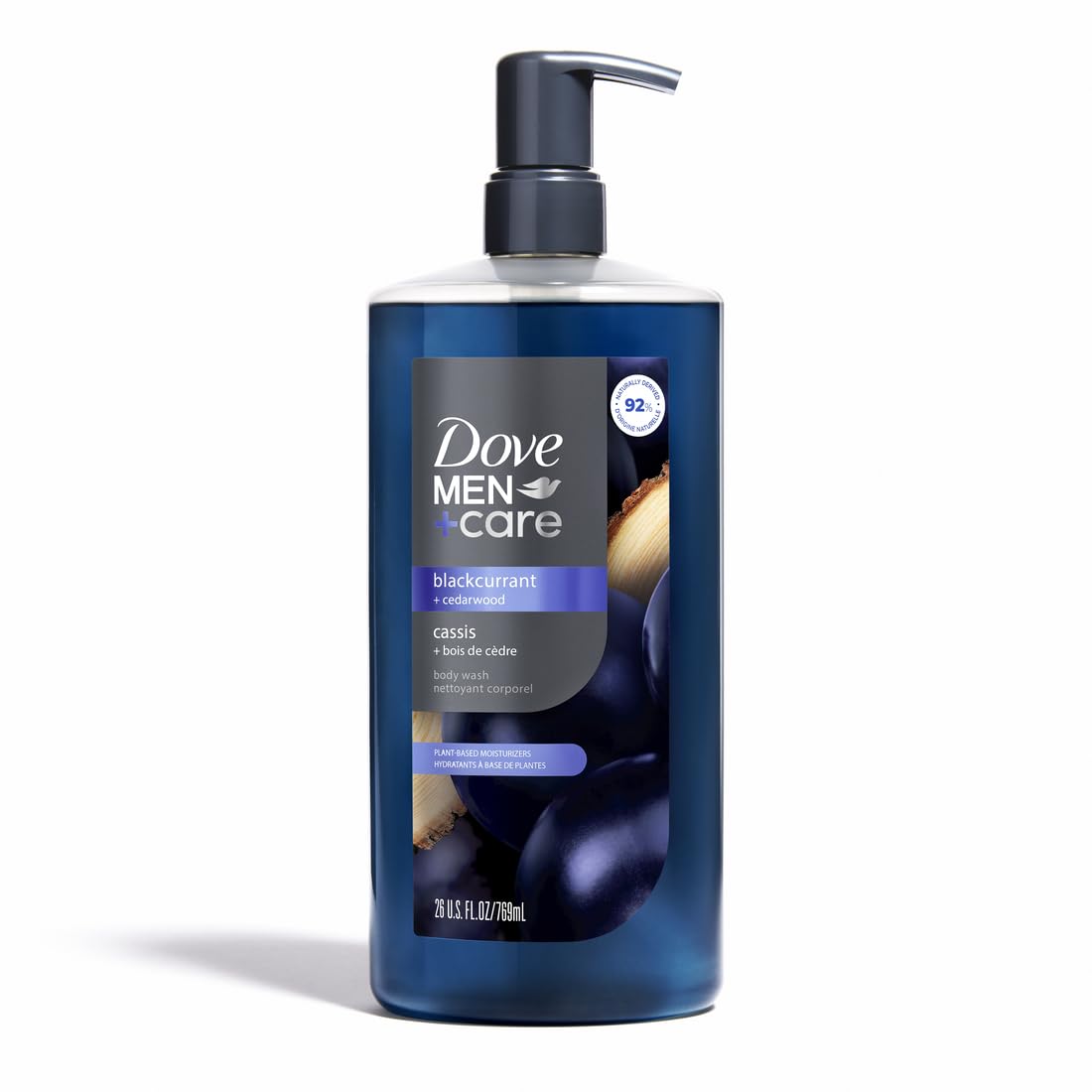 DOVE MEN + CARE Blackcurrant + Cedarwood Plant-Based Moisturizing Body Wash for Men, 26oz