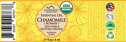 US Organic 100% Pure Chamomile (Roman) Essential Oil - USDA Certified Organic, Steam Distilled - W/Euro Dropper (More Size Variations Available) (5 ml)