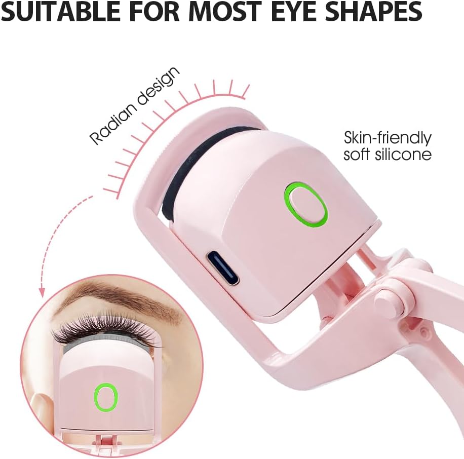 Heated Eyelash Curler with USB,Fast Heat up & 24H Long-Lasting,Rechargeable Electric Lash Curlers,Temperature Control,Safe Anti-Burn Quick Natural Curling Eye Lashes,White
