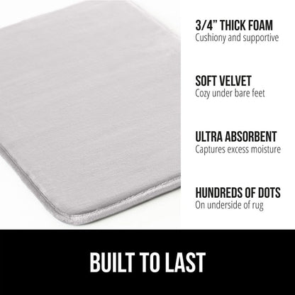 GORILLA GRIP Memory Foam Bath Rugs, Soft Absorbent Velvet Bathroom Mats, Durable Dots on Underside, Machine Washable Bathmat, Carpet Rug Room Decor for Shower Floor, 36x24 Mat, Light Gray