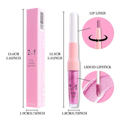 evpct Pink Metallic Glitter Lip Liner and Lipstick Combo Lip Gloss Stain Set Makeup for Women Long Lasting Waterproof 24, Rose Pink Metallic Shimmer Frosted Iridescent Glossy Liquid Lipstick 21