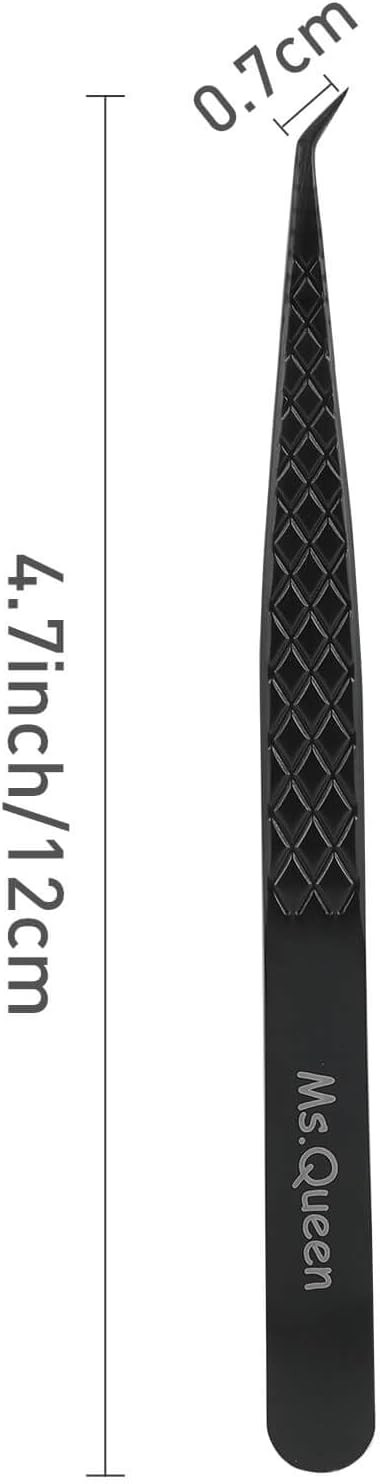 Ms.Queen Lash Extension Tweezers, Fiber Tip Lashing Tweezers for Volume & Individual Eyelash Extensions,Black