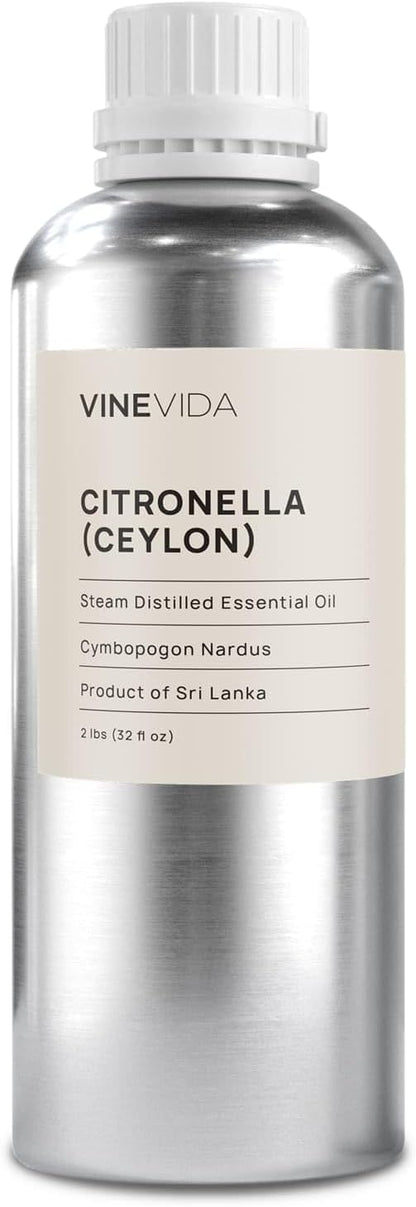 VINEVIDA Citronella Ceylon Essential Oil 32 oz - Undiluted Citronella Oil 32 oz - Citronella Candle Oil Scent - DIY Candle Scents for Candlemaking - Bulk Essential Oil for Soap Making Safe for Skin