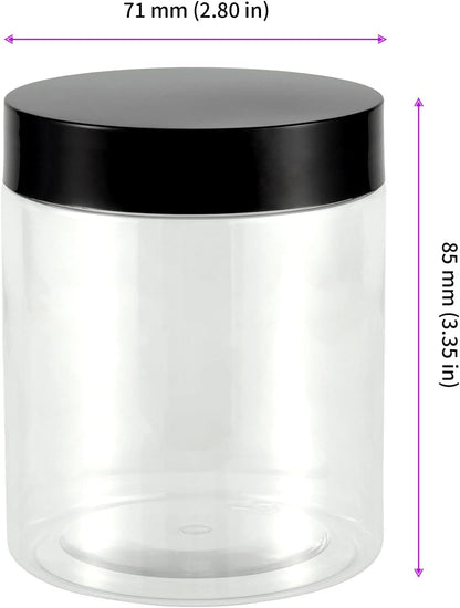 JEUIHAU 46 Pack 8 OZ Plastic Jars with Lids, Clear Empty Slime Storage Containers with Screw On Lids, Plastic Cosmetic Containers for Slime Making, Food, Beauty Products, BPA Free