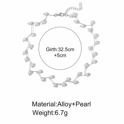 Boho Pearl Choker Necklace Silver Pearl Beaded Choker Necklace Pearl Station Necklace Jewelry Minimalist Short Chain Collarbone Necklace Jewelry for Women and Girls