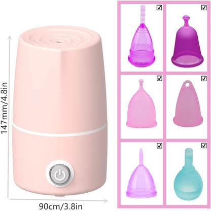 Menstrual Cup Sterilizer Period Cup Steamer Cleaner Machine High Temperature Wash Your Cup 99.9% Dirty 8 Minutes - Feminine Hygiene - Leak-Free (Pink Color)