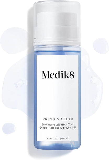 Medik8 Press and Clear - Clarifying Facial Tonic - Exfoliating BHA Face Toner for Women and Men - Gentle-Release Salicylic Acid Face Tonic - 5 oz