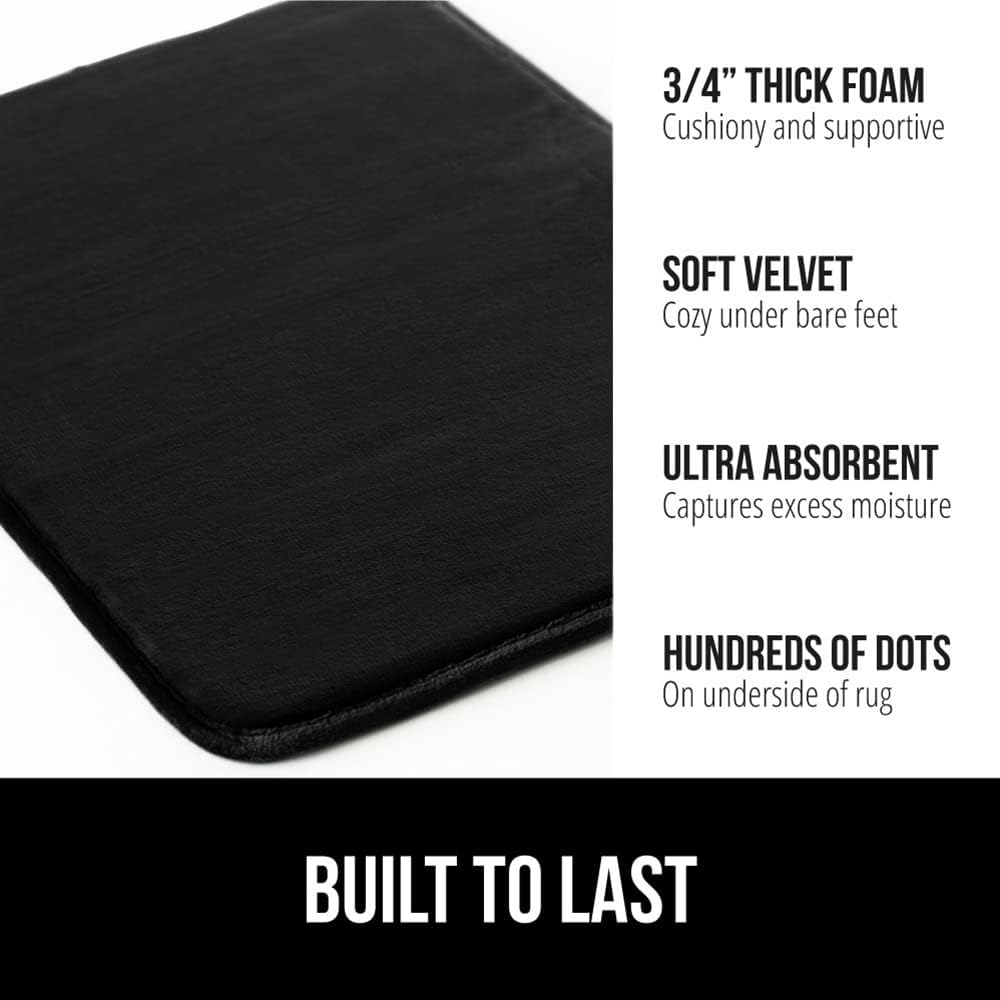 GORILLA GRIP Memory Foam Bath Mat, Soft Absorbent Velvet Bathroom Mats, Durable Dots on Underside, Machine Washable Bathmat, Carpet Rug Room Decor for Shower Tub Floor RV, 30x20 Rugs, Black