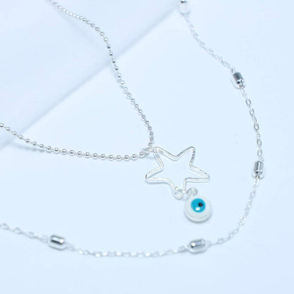 Bohemian Multi-layer Necklace with Hollow Star Demon Eye Pendant Fashion Layered Necklaces Chain Jewelry for women and girls