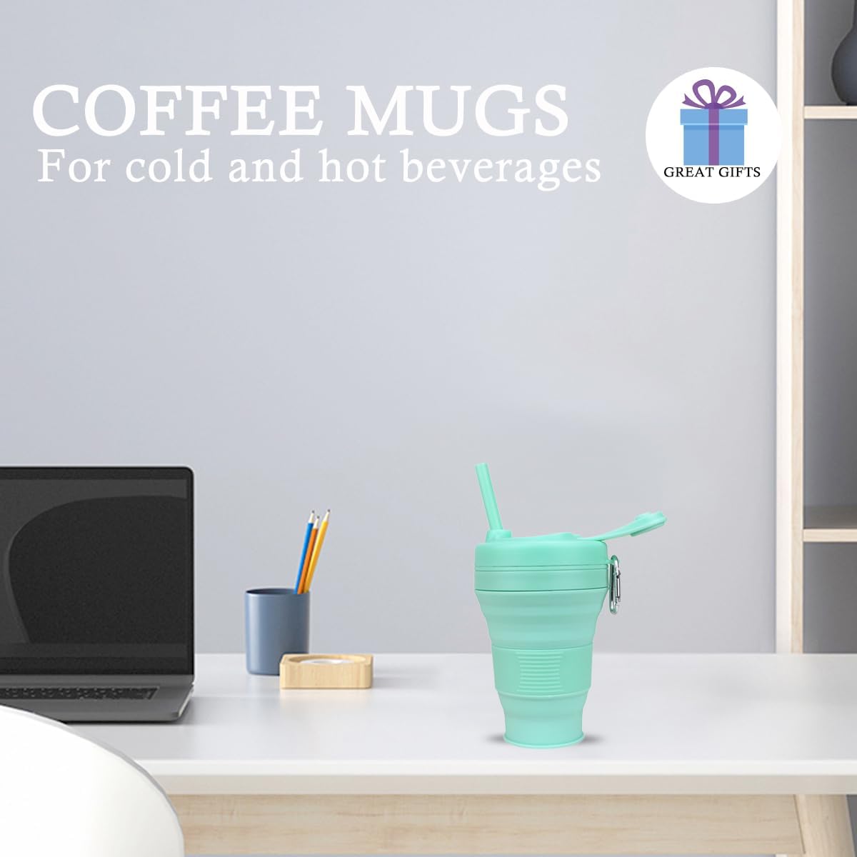 Silicone Coffee Cup with Straw lid Collapsible Cups for Traveling 20oz Lightweight Folding Water Mug for Picnic Hicking Camping Climbing