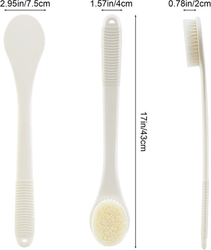 Back Scrubber for Shower, Shower Body Brush for Cleaning with Long Handle for Showering, 17 Inch Back Washer Exfoliator for Shower Men Women with Non-Slip Handle, Adhesive Hook (Cream White)
