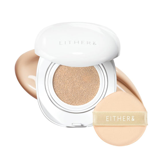 EITHER& Glow Pixel Cushion Foundation, Glowy Skincare, Korean Makeup, Natural Coverage, Moisturizing, Lightweight, Long Lasting Coverage for Flawless Skin (22.5P Dawn)