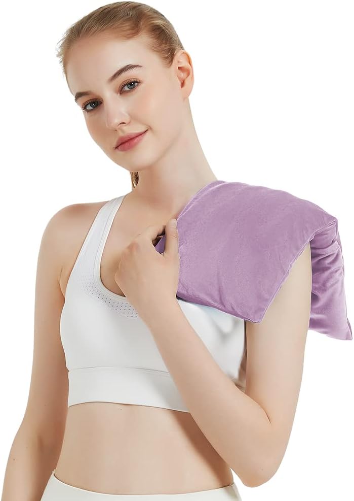 Microwavable Heating Pad with Washable Cover, 8 x 18 Microwave Heating Pad for Neck and Shoulders, Moist Heat Bean Bag Warm Compress for Knee, Joints, Wrist, Abdomen (Purple)