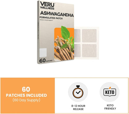Veru Wellness Ashwagandha Patch - Stress Relief, Natural Mood Support, Stress, Energy, and Focus Support Patch (60 Count)