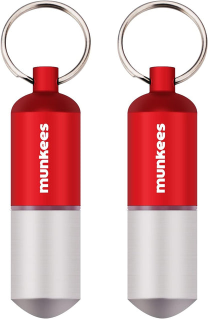 munkees Portable Pill Case Small Waterproof Capsules EDC Keychain, Travel Pill Bottle for Camping, Hiking, Backpacking, Compact Valuables Container for Outdoors 2-Pack