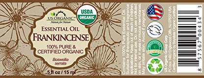 US Organic 100% Pure Frankincense Essential Oil, USDA Certified Organic, Steam Distilled, Boswellia serrata, Origin India, Use Topically or in Diffuser (15 ml, Value 2Pack)