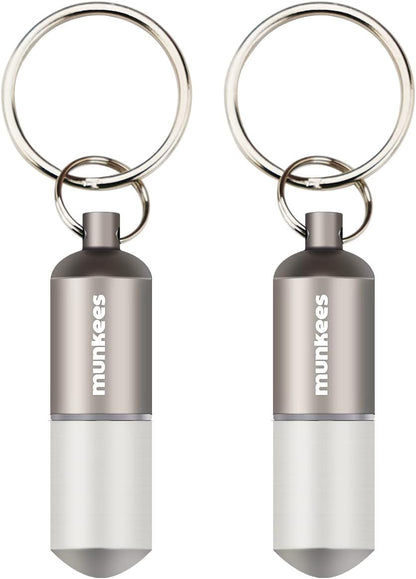 munkees Portable Pill Case Small Waterproof Capsules EDC Keychain, Travel Pill Bottle for Camping, Hiking, Backpacking, Compact Valuables Container for Outdoors 2-Pack