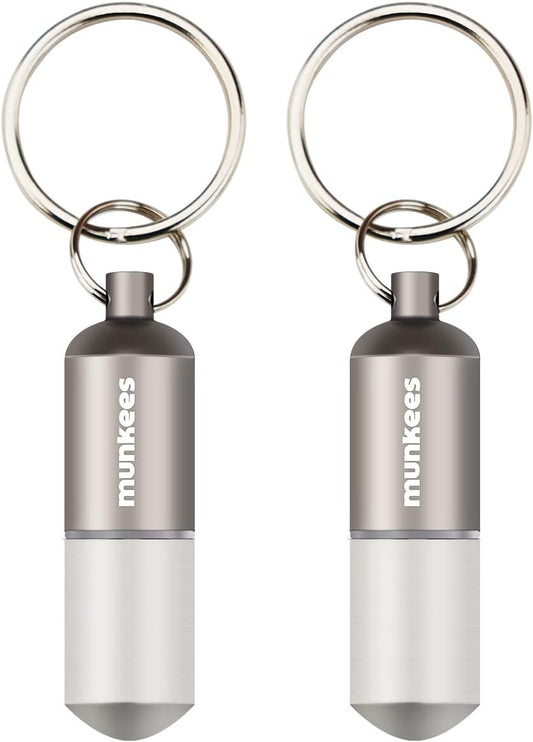 munkees Portable Pill Case Small Waterproof Capsules EDC Keychain, Travel Pill Bottle for Camping, Hiking, Backpacking, Compact Valuables Container for Outdoors 2-Pack