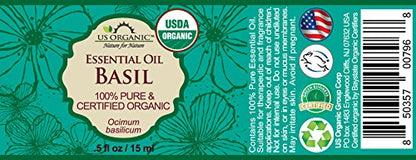 US Organic 100% Pure Basil Essential Oil - USDA Certified Organic, Steam Distilled, 15 ml