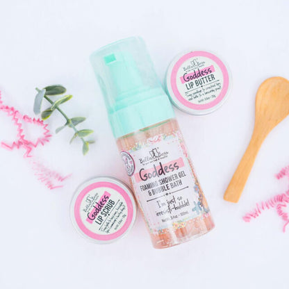 Bella & Bear Goddess MIdi Bath & Body Gift Set with Foaming Shower Gel & Bubble Bath, Body Scrub & Lip Scrub and Lip Butter - Gift - Women