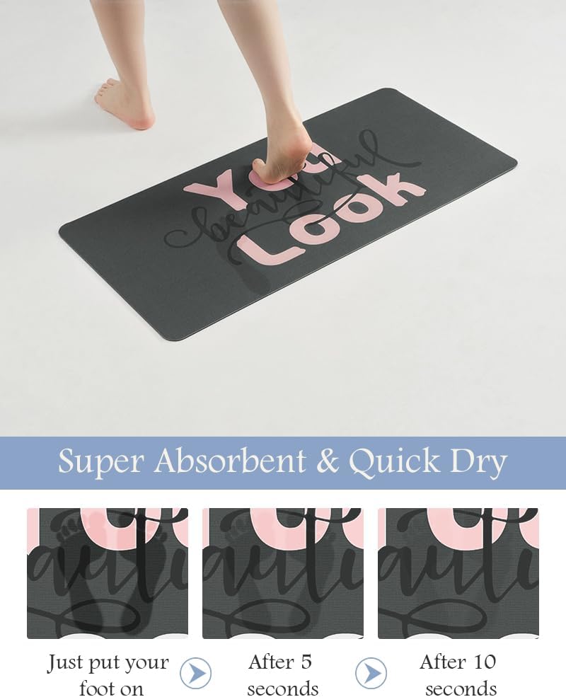 MontVoo-Bath Mat-Bathroom Mat Rug Non Slip Super Absorbent Stain Resistant Quick Dry Thin Bathroom Rug-Bath Mats for Bathroom Floor Bathtub Vanity-24 x35 Pink