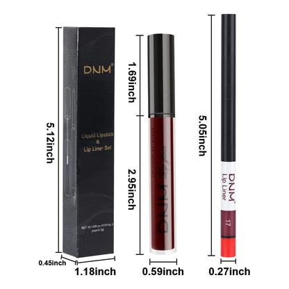 evpct 2Pcs Dark Deep Burgundy Red Matte Lipstick and Lip Liner Makeup Set for Women Dark Blood Red Liquid Matte Brown Lipstick Lip Liner Stain long lasting waterproof Permanent Lipsticks 24 hours 17#