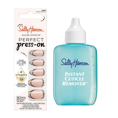 Sally Hansen Instant Cuticle Remover & Salon Effects Press-On Nails Kit - 15 Second Cuticle Remover with Aloe & 30 Nail Designs with Nail Glue