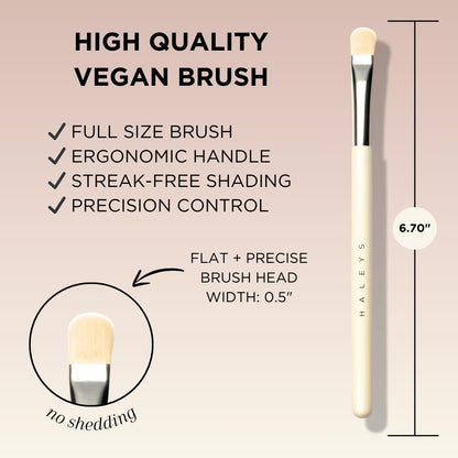 HALEYS Lid Eyeshadow Brush, Medium Flat Tapered Brush, Easy Blending and Shading for Building Eyeshadow Color, High-end Synthetic Bristles, Multi-tasking, for Cream and Powder Makeup, Vegan + CF