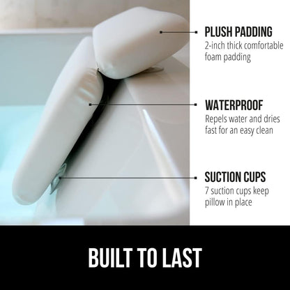 GORILLA GRIP Bath Pillow for Tub, Improved Suction Cups, Luxury Bathtub Pillows, Headrest for Neck and Back Support, Relaxing Home Spa, Hot Tubs and Bathroom Essentials, Gifts for Women, 2 Panel White