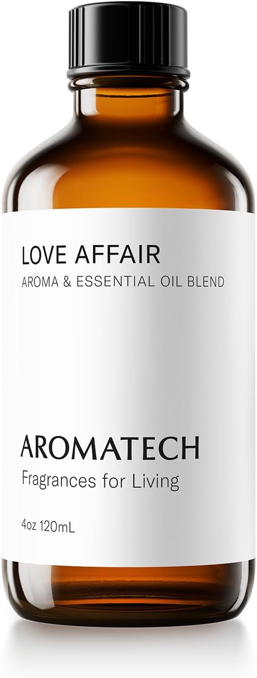 AromaTech Love Affair Aroma Essential Oil Blend: Luxury Hotel Inspired Aromatherapy with Jasmine, Saffron, Cedar & Amber for Ultrasonic Diffusers & Nebulizers - 4 fl oz, 120 mL