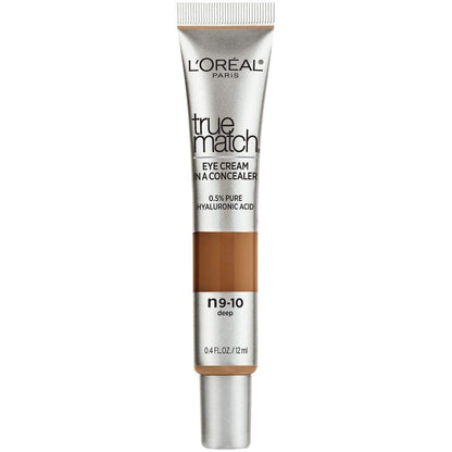 L’Oréal Paris True Match Eye Cream in a Concealer, 0.5% hyaluronic acid, Deep N9-10, 0.4 fl. oz.