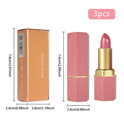 3Pcs Nude Pink Metallic Lipstick Lip Gloss for Women Set,Lightweight Shimmer Frosted Long Lasting Lipstick,Glitter Lip Stain Waterproof Smudge Proof 24 Hour Full Coverage Lip Makeup,Vegan（07,08,09)
