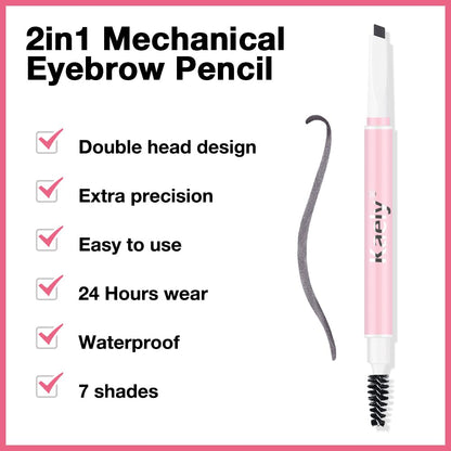Waterproof Eyebrow Pencil, Professional Makeup Micro Brow Pencil, Double-ended ultra-fine eyebrow pencil, Ultra-Fine Mechanical Pencil (1, 02#Dark Gray)