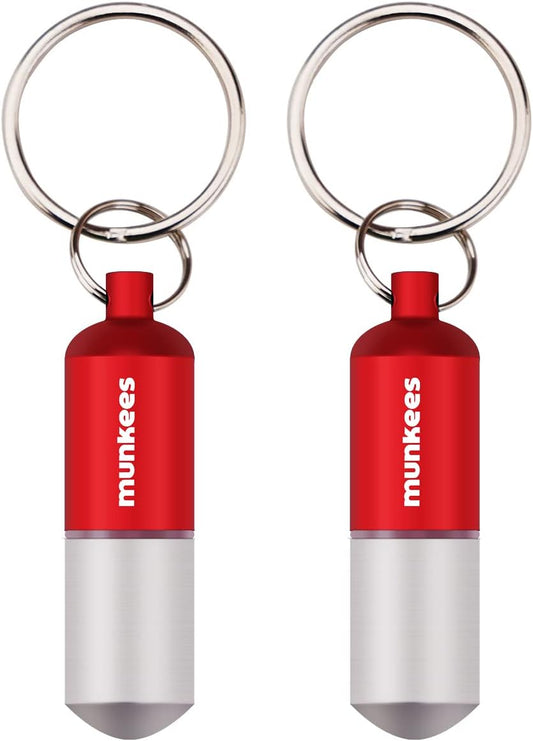 munkees Portable Pill Case Small Waterproof Capsules EDC Keychain, Travel Pill Bottle for Camping, Hiking, Backpacking, Compact Valuables Container for Outdoors 2-Pack